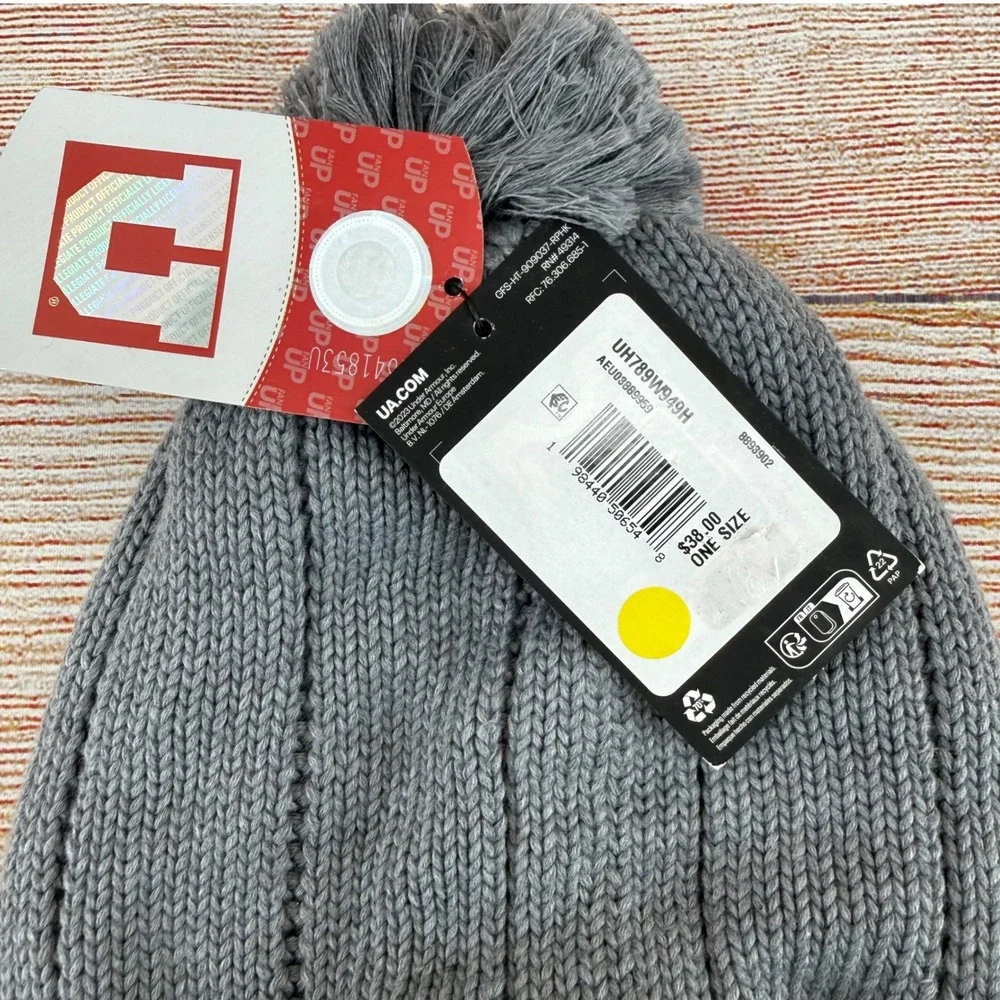 Under Armour Utah Utes Womens‎ Gray Pom Beanie Knit Hat Fleece Lined UH789W949H
